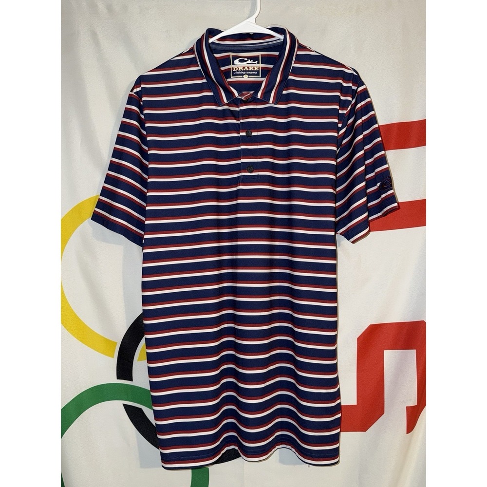 Drake Waterfowl Polo Shirt Mens Small Red Blue Striped Golf Casual